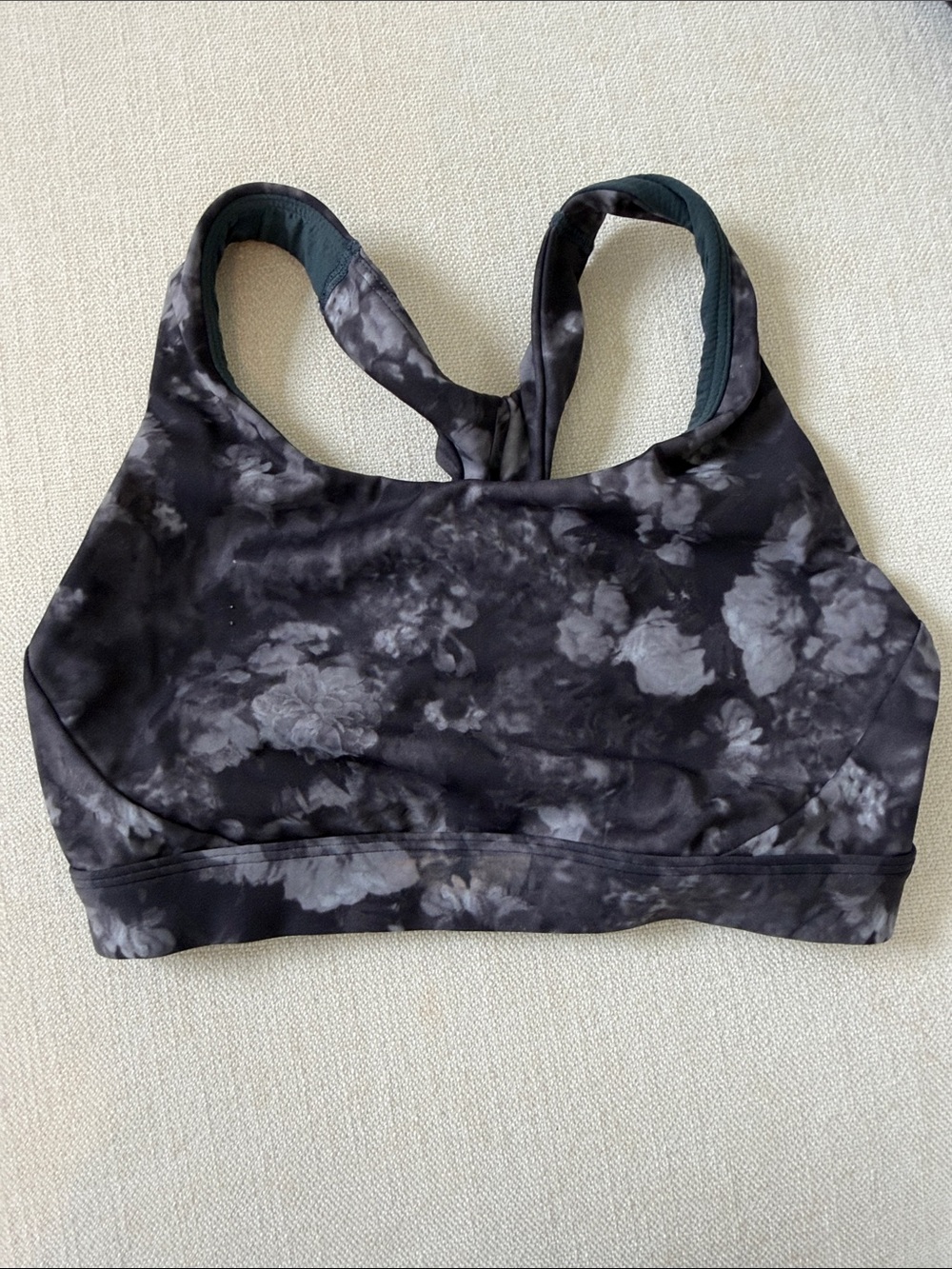Athleta Black & Gray Tie-Dye Racerback Sports Bra
